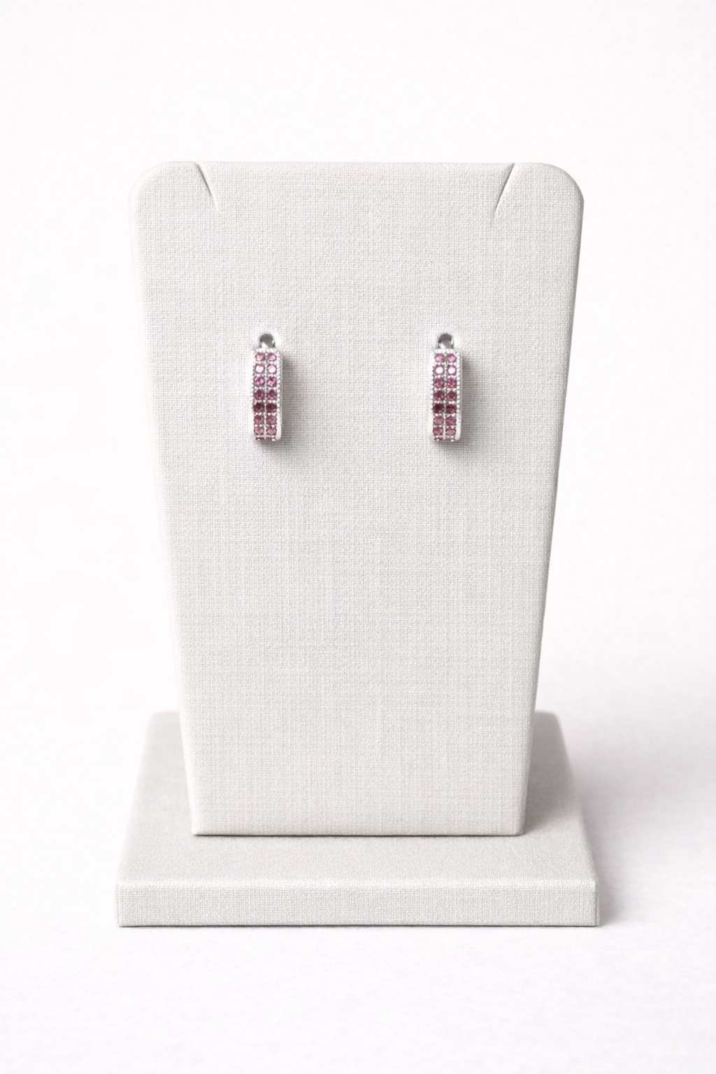 Brinco Argola Cravejada Rosa Prata