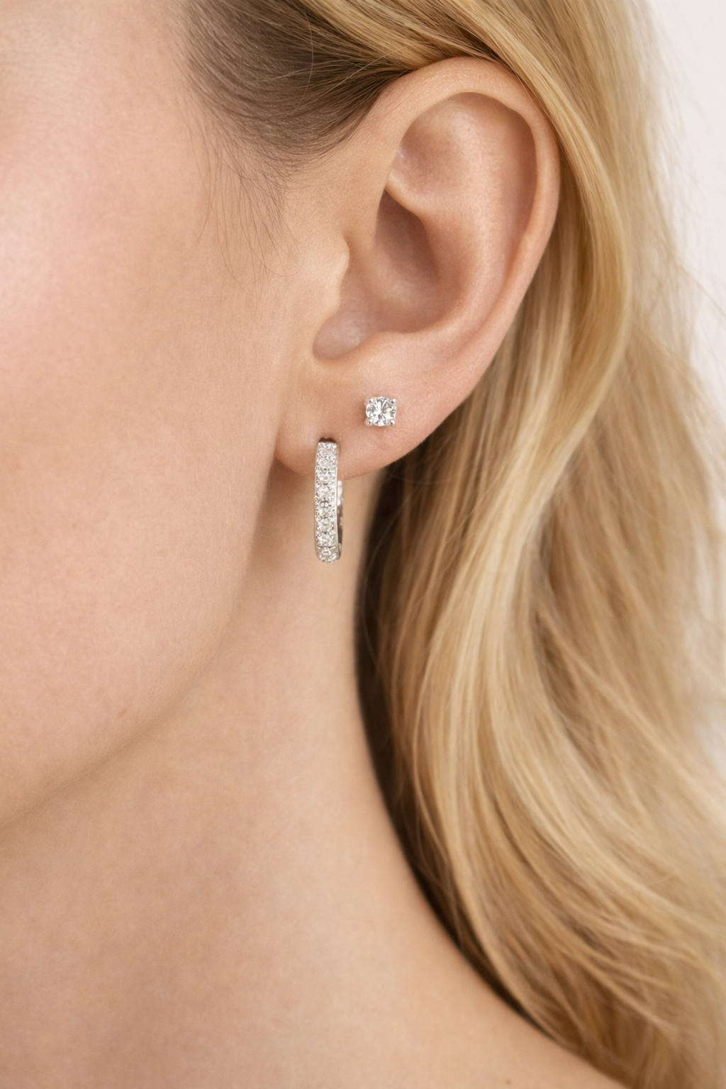 Conjunto de Brincos Ponto de Luz e Argola Cravejada Prata