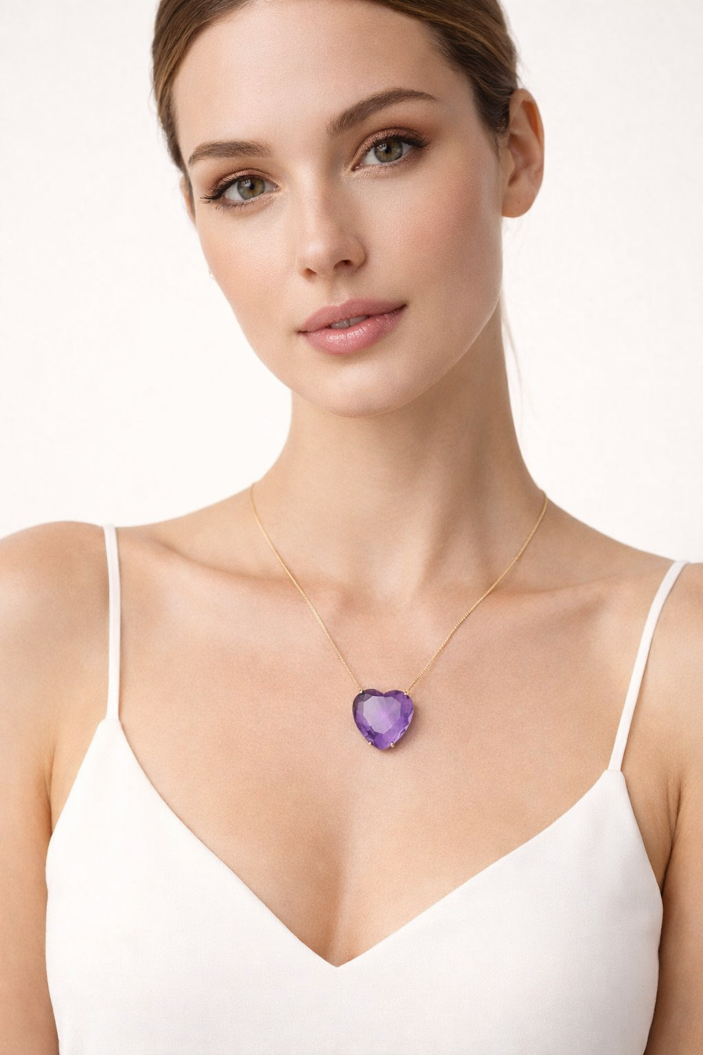 Colar Pingente Coração Lilás Dourado