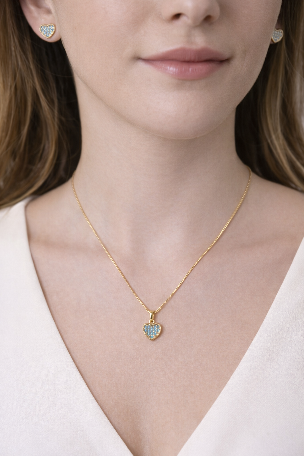 Conjunto Coração Azul com Zircônias