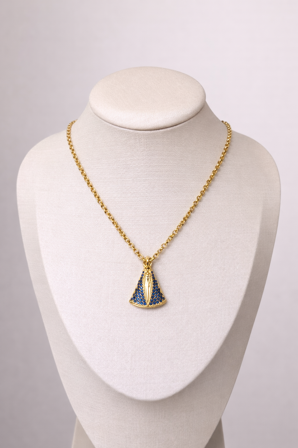 Colar Nossa Senhora Aparecida Cravejado Azul Dourado