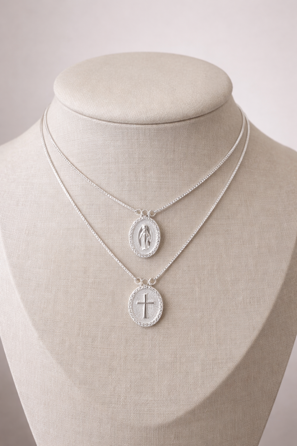 Escapulário Prata Medalhas Nossa Senhora e Cruz