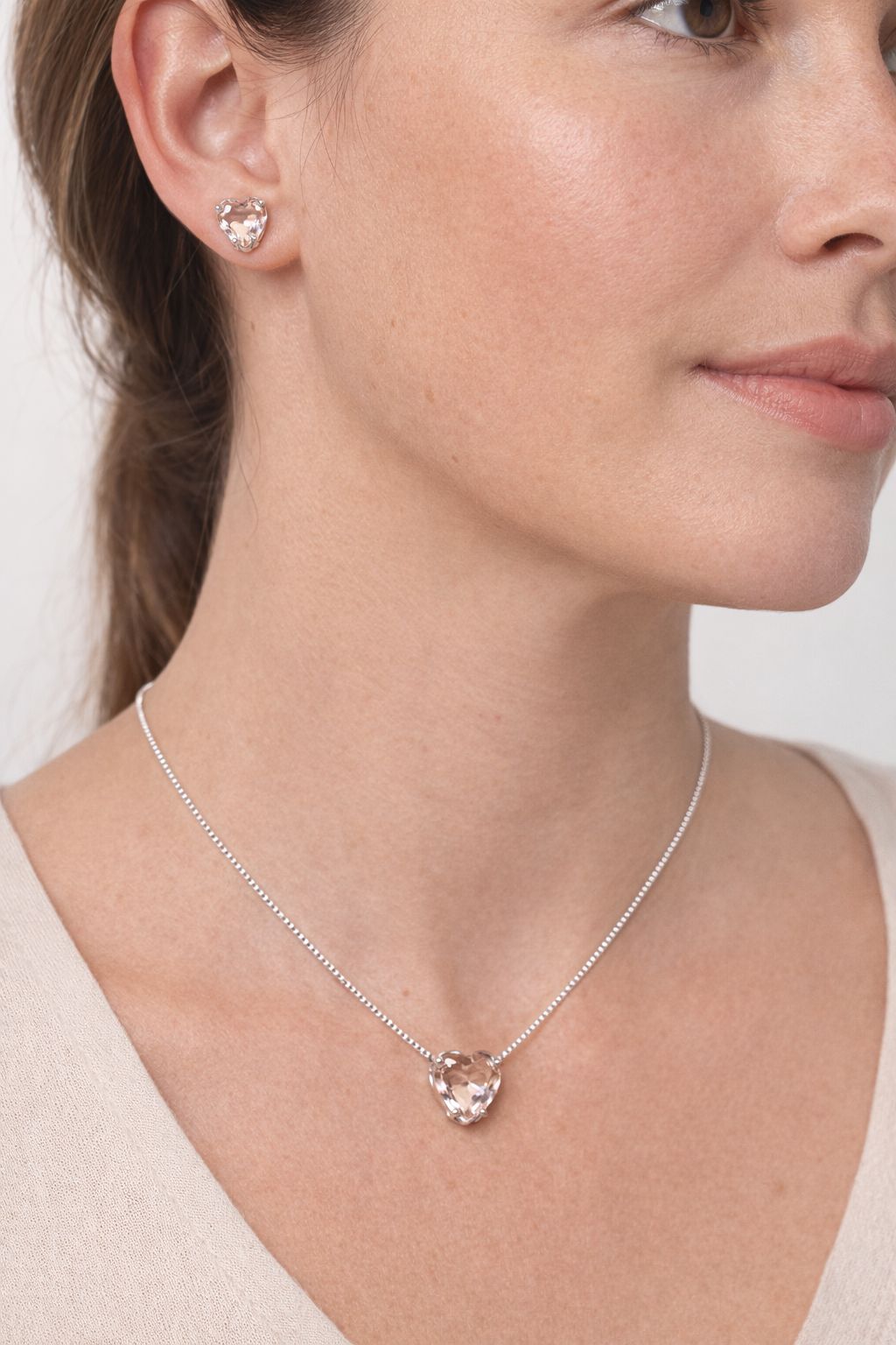 Conjunto coração Quartzo pêssego